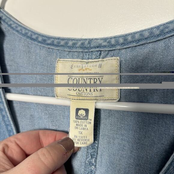 Vintage Country Cottons Denim Jumper Dress Women’s 1X Sleeveless Zip Pockets - Picture 2 of 3
